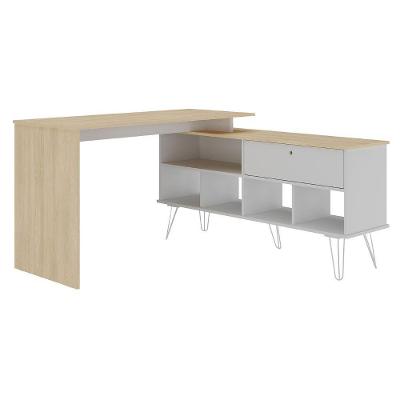Mesa Escrivaninha em l Dubai Moderno 5 Nichos MDP 136,5CM Branco Artany