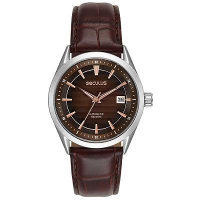 Relógio Masculino 77349G Automático Cronógrafo Couro Marron Séculus