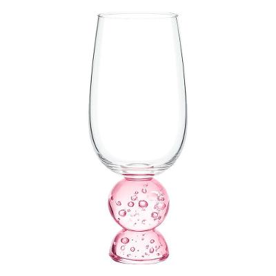 Taça JL1003 Bubble Esfera em Vidro Transparente com Base Rosa para Água e Drinks 500ML BTC Decor