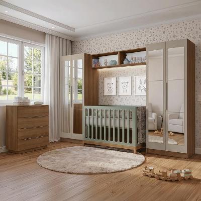 Quarto Infantil Neo com 2 Guarda Roupas 2 Aéreos 1 Cômoda 4 Portas 4 Gavetas MDP Bege Madesa