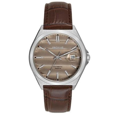 Relógio Masculino 77313G Clássico em Couro Automático Marrom Séculus