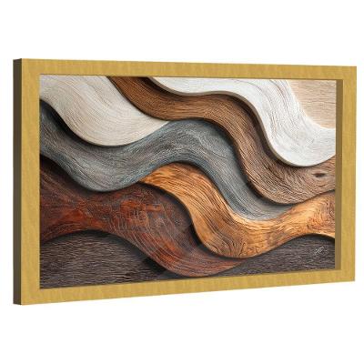 Quadro Decorativo Ondas de Madeira Retangular com Vidro Dourado BR Artes