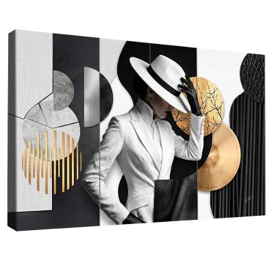 Quadro Decorativo Mulher Moderno Borda Infinita 180x105CM Madeira Nobre Reflorestada Preto Branco