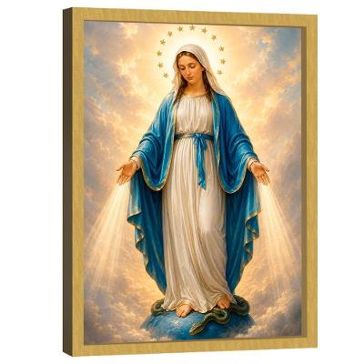 Quadro Decorativo Maria Vencendo o Pecado Retangular em Madeira Nobre Reflorestada Dourado BR Artes