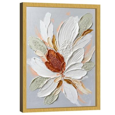 Quadro Decorativo Flor BRA-03508 Retangular em Canvas com Moldura Dourada BR Artes