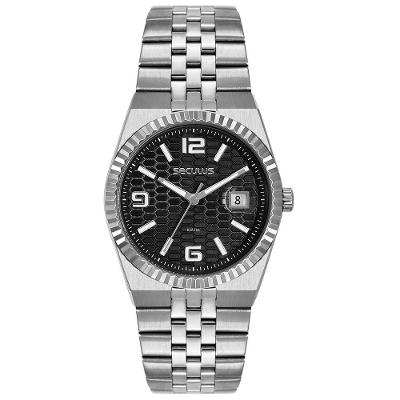 Relógio Masculino 77364L Analógico com Calendário em Aço Inox Preto Séculus