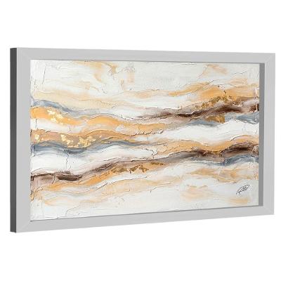 Quadro Decorativo Textura Nobre Marmorizada Retangular com Moldura Branco BR Artes 180x105cm