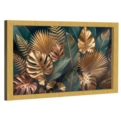 Quadro Decorativo Folhagem Retangular com Moldura Dourado BR Artes