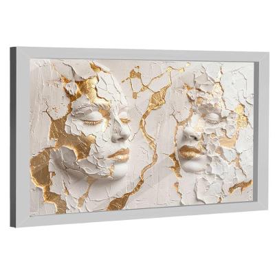 Quadro Decorativo Dupla Face Dourada Retangular 84x54CM com Vidro Branco BR Artes