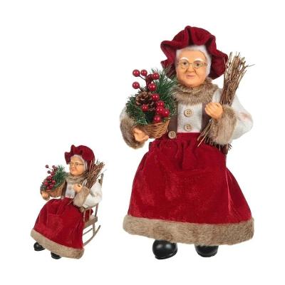 Enfeite Mamãe Noel Sentada com Som e Movimento Vermelho Florarte 40CM
