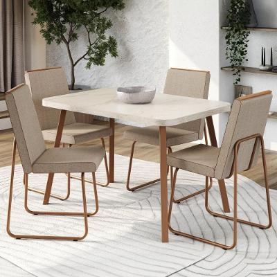Conjunto Sala de Jantar Treviso 4 Lugares Tampo MDP Courino Rosê 120CM Móveis Carraro