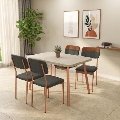 Conjunto Sala de Jantar Petra 4 Lugares Tampo MDP Cadeiras em Tecidos Premium Rosê 120CM Móveis