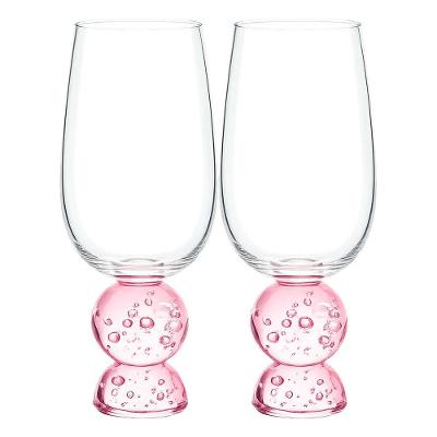 Taça JL1003 Bubble Esfera com Base Rosa em Vidro para Drinks e Água Luxo Premium 500ML BTC Decor