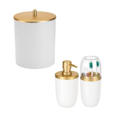 Kit para Banheiro 3 Peças Lixeira Dispenser Sabonete Líquido Escovas Branco Arthi