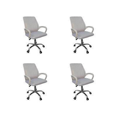 Kit 4 Cadeiras de Escritório Esteirinha Tela Mesh Ergonômica Base Giratória Apoio Fixo Branca