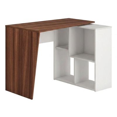 Mesa Escrivaninha em l Urban Moderno 4 Nichos MDP Ipe Branco Artany