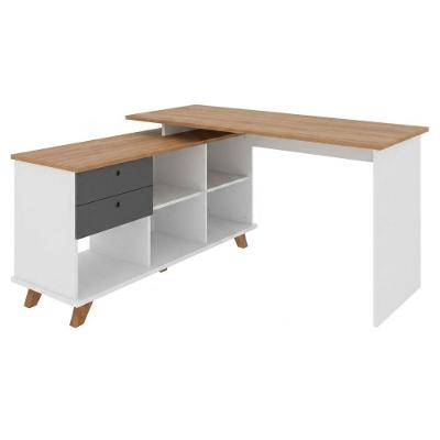 Mesa Escrivaninha em l Gold Moderno 2 Gavetas MDP 145CM Grafite Artany