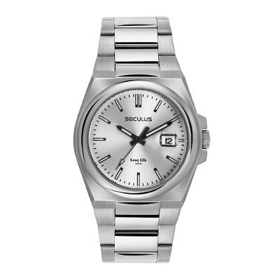 Relógio Masculino 44263G Analógico Aço Inox com Calendário Prata Séculus