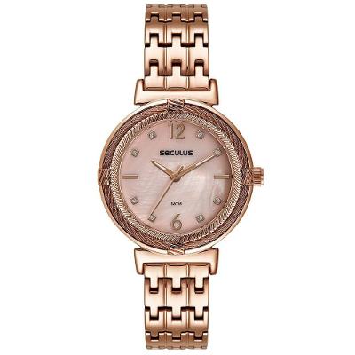Relógio Feminino Aramados Analógico em Metal com Cristais Rosê Séculus 38MM