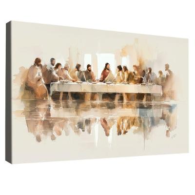 Quadro Decorativo Santa Ceia Minimalista Retangular com Moldura Parafuso Neutra BR Artes