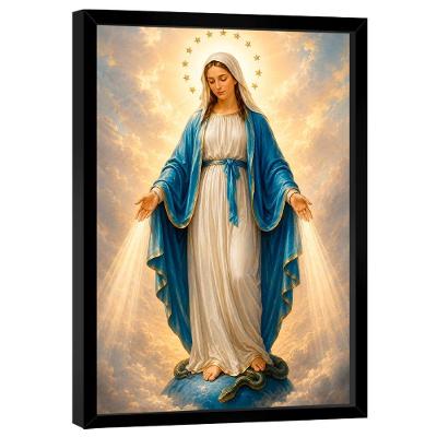 Quadro Decorativo Maria Vencendo o Pecado Retangular 84x54CM em Madeira Nobre Preto BR Artes
