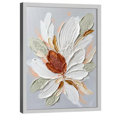 Quadro Decorativo Flor Bra-03508 Retangular em Madeira Nobre Reflorestada Branco BR Artes