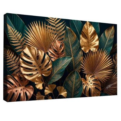 Quadro Decorativo Folhagem BRA-03505 Retangular em Canvas com Moldura de Madeira Bege BR Artes