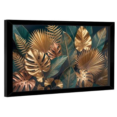 Quadro Decorativo Folhagem BRA-03505 Retangular com Moldura Madeira Nobre Reflorestada Preto BR