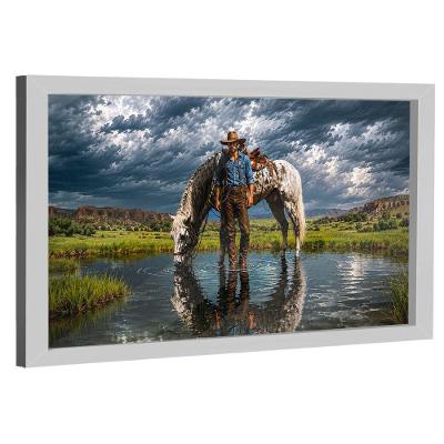Quadro Decorativo Cowboy e Seu Cavalo BRA-03536 Retangular Madeira Nobre Reflorestada Suporte