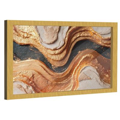 Quadro Decorativo Abstrato Golden Black Retangular com Moldura Dourado BR Artes 150x100CM