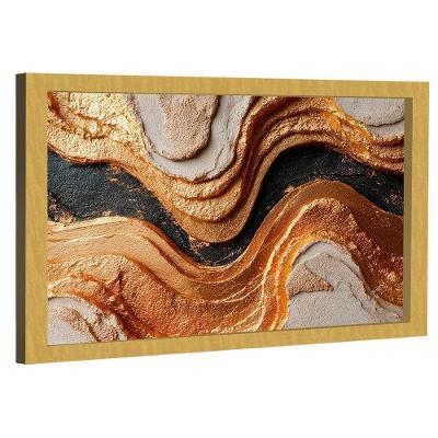 Quadro Decorativo Abstrato Golden Black Retangular em Canvas com Moldura Dourada BR Artes