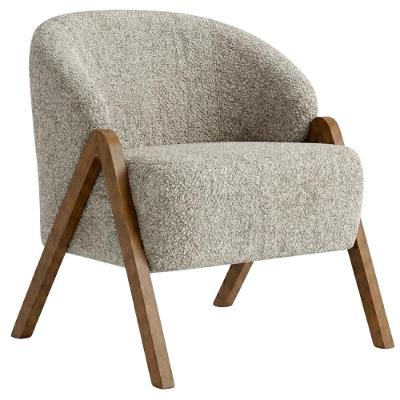 Poltrona Iris Decorativa Boucle com Pés de Madeira Off White Milani Movelaria