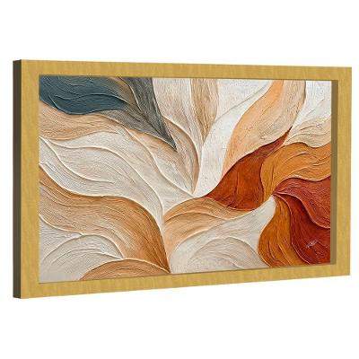 Quadro Decorativo Abstrato Espatulado Ondulado Retangular com Moldura Dourado BR Artes 180x105CM