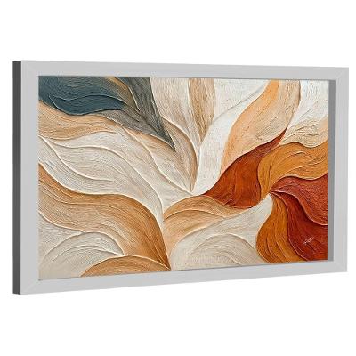 Quadro Decorativo Abstrato Espatulado Ondulado 60x40CM em Canvas com Moldura Branco BR Artes