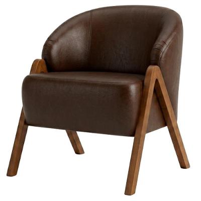Poltrona Decorativa Iris Courino com Pés de Madeira Bege Milani Movelaria 71CM