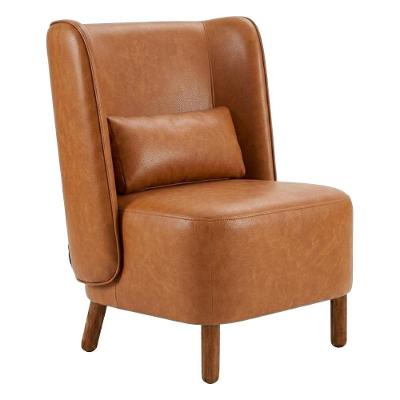 Poltrona Decorativa Verso com Pés Torneados Courino Bege Milani Movelaria