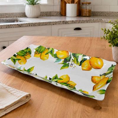 Travessa Bandeja Sicília Retangular em Melamina para Servir Alimentos Branco 44CM