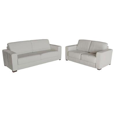 Conjunto de Sofá 2 e 3 Lugares Sala de Estar Estocolmo Couro Off White Gran Belo