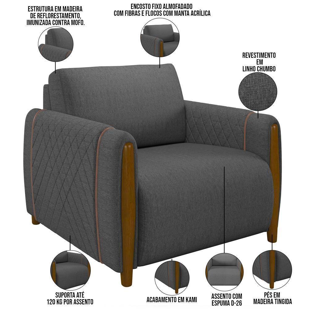 Kit Sofá 2 Lugares 168Cm Com Poltrona Flora M03 Preto - 10