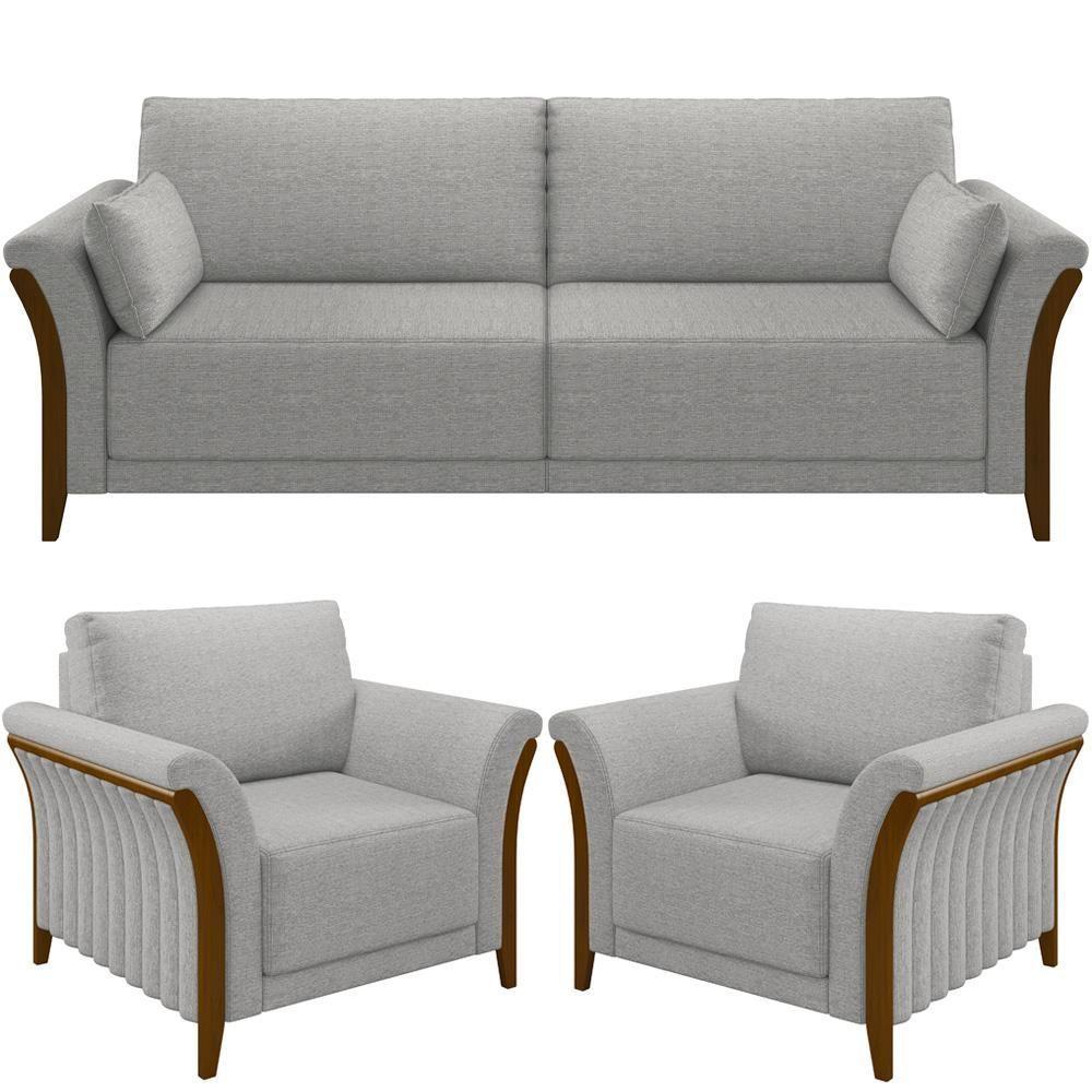 Kit Sofá 03 Lugares 222Cm Com 02 Poltronas M03 Cinza - 1