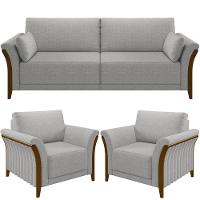 Kit Sofá 03 Lugares 222Cm Com 02 Poltronas M03 Cinza - 1