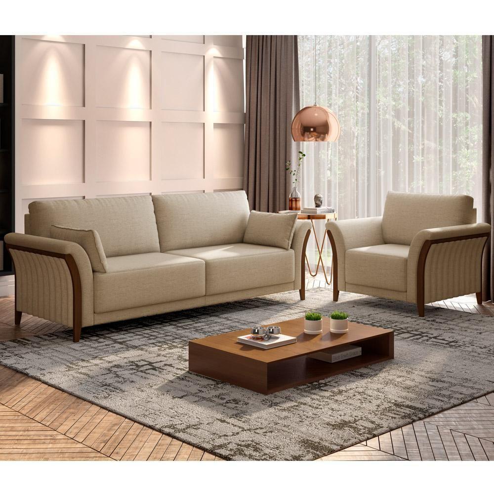 Kit Sofá 03 Lugares 222Cm Com 02 Poltronas M03 Bege Escuro - 10