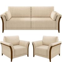Kit Sofá 03 Lugares 222Cm Com 02 Poltronas M03 Bege - 1