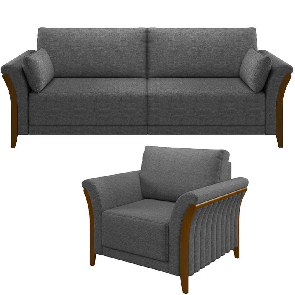Kit Sofá 02 Lugares 162Cm Com Poltrona M03 Chumbo - 1