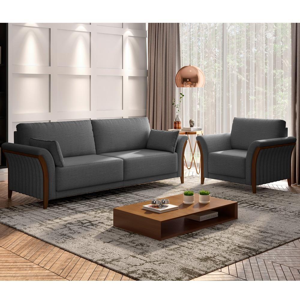 Kit Sofá 02 Lugares 162Cm Com Poltrona M03 Chumbo - 10