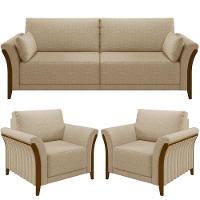 Kit Sofá 02 Lugares 162Cm Com 02 Poltronas M03 Bege Escuro - 1