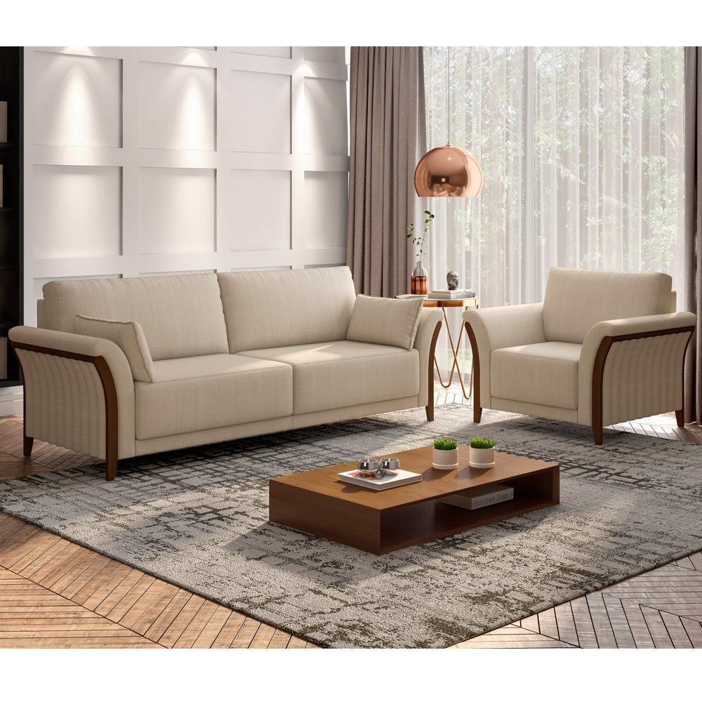 Kit Sofá 02 Lugares 162Cm Com 02 Poltronas M03 Bege - 9