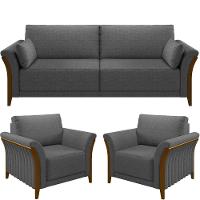 Kit Sofá 02 Lugares 162Cm Com 02 Poltronas M03 Chumbo - 1