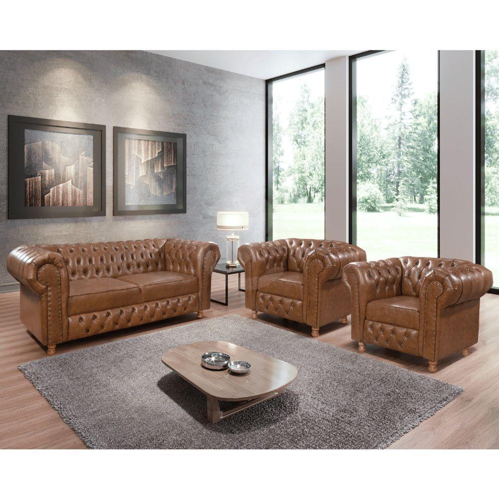 Kit Namoradeira E 2 Poltronas Chesterfield Vittorio Via Encanto Courano Marrom - 4