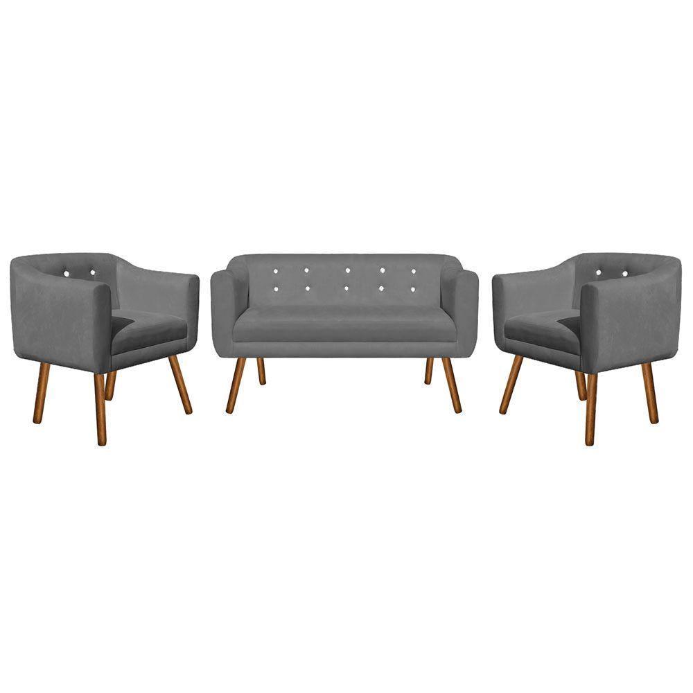 Kit 01 Namoradeira E 02 Poltronas Julia Grafite Com Strass - 2